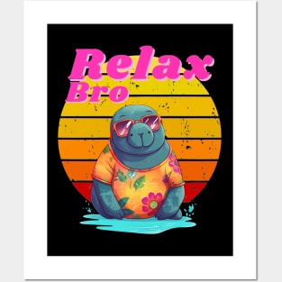 manatee hawaiian retro - relax bro Posters and Art